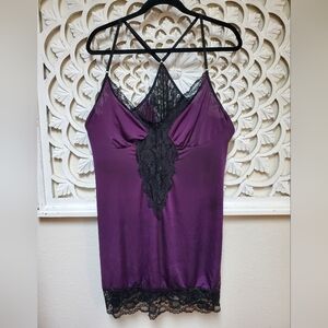 Imported Slip Camisole 2X Vintage Purple Stretch And Black Lace
